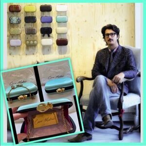 CARTO MOLTEDO SUSAN BLUE SATIN CHAIN CLUTCH BAG